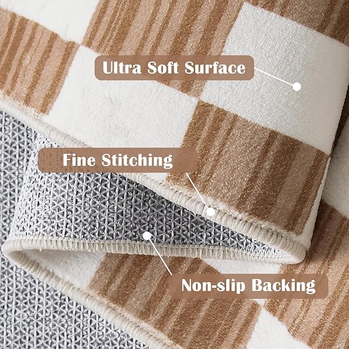 jinchan 3x5 Brown Checkered Area Rugs for Kids Room - Machine Washable Rug Modern Neutral Geometric Lattice Soft Non-Slip Carpet for Nursery Playroom Bedroom Entryway Living Room Home Office