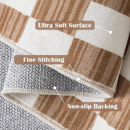 jinchan 3x5 Brown Checkered Area Rugs for Kids Room - Machine Washable Rug Modern Neutral Geometric Lattice Soft Non-Slip Carpet for Nursery Playroom Bedroom Entryway Living Room Home Office