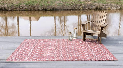 Unique Loom Outdoor Trellis Collection Area Rug - Tribal Trellis (7' 10" x 11' 4" Rectangle, Rust Red/ Ivory)