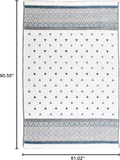 Alfa Rich 5x8 Blue Cream Off White Washable Area Rugs for Living Room Bedroom Kitchen Decor Cotton