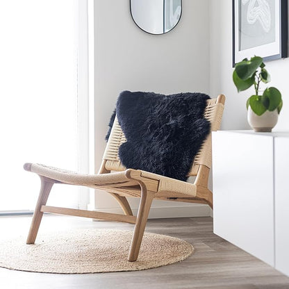 Sheepskin Long Hair 2x3 ft | Bedside Rugs for bedrooms, Sofa, Chair or The Dining Table | Each Sheepskin Rug is Unique and Created by Nature | Small Fluffy Rug in Color Black