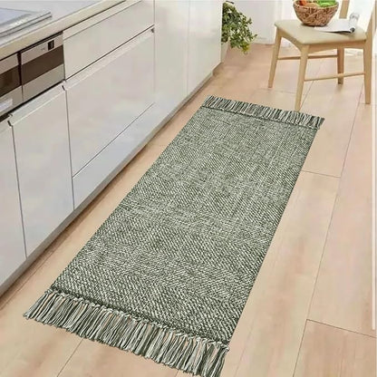 Collive Kitchen Runner Rug, 2' x 4.3' Hand-Woven Reversible Washable Rug, Olive Green/Cream Cotton Modern Farmhouse Bathroom Rug Hallway Carpet for Foyer Bedroom Entry Back Door Decor