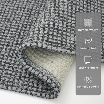 Braided Runner Rug 3x18 Ft Washable Runners for Hallways Non Slip Rubber Backed Kitchen Runners Cotton Long Entryway Runner Indoor, Woven Carpet for Hall Stair Entryway, Dark Grey/Grey