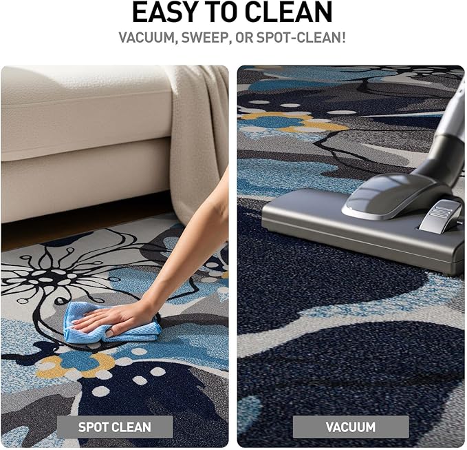 Rugshop Modern Large Floral Non-Slip (Non-Skid) Area Rug Runner 2' X 7' (22" X 84") Gray-Blue