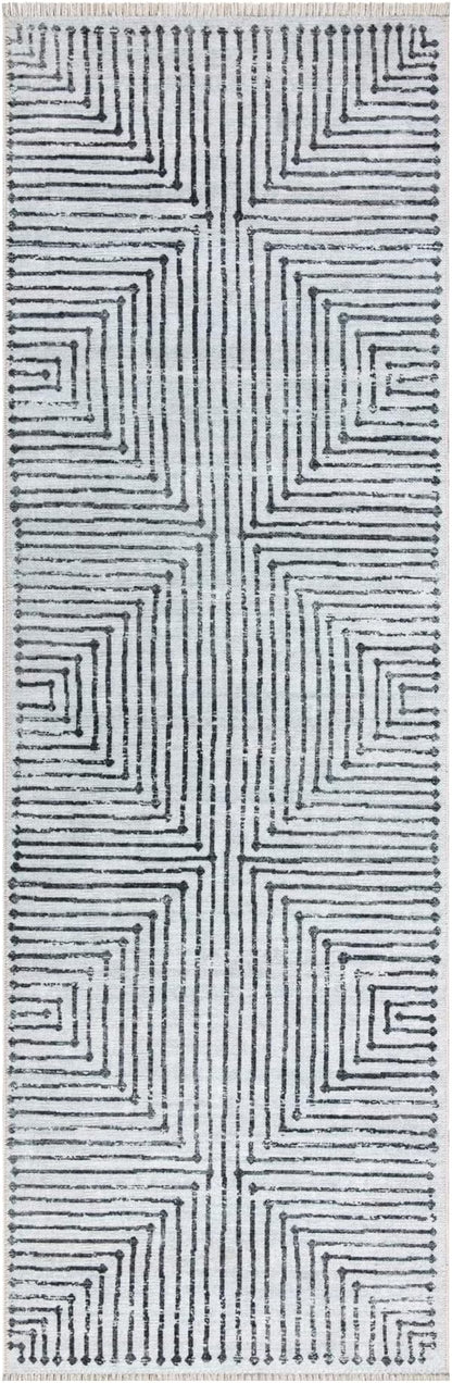 Bloom Rugs Caria Washable Non-Slip 10 ft Runner - Ivory/Black Striped Runner for Entryway, Hallway, Bathroom, and Kitchen - Exact Size: 2'6" x 10'