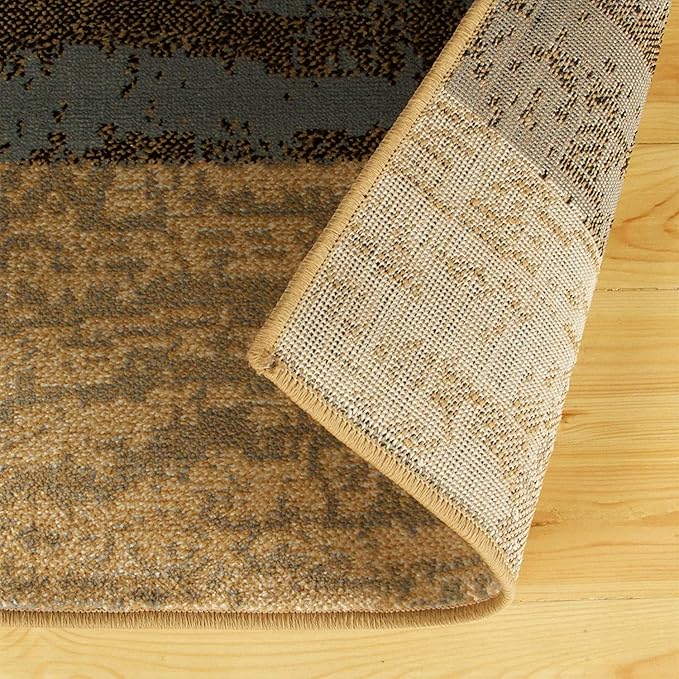 SUPERIOR Indoor Runner Rug, Jute Backed, Modern Geometric Patchwork Floor Decor for Bedroom, Office, Living Room, Entryway, Hardwood Floors, Rockwood Collection, 2' 7" x 10', Light Blue-Beige
