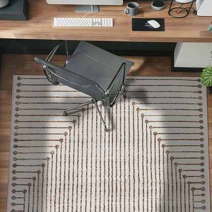 Rugshop Beige and Brown Geometric Area Rug – Soft Abstract Line Pattern Carpet for Living Room, Bedroom, or Office – Contemporary Neutral Decor Accent 5' x 7' Beige