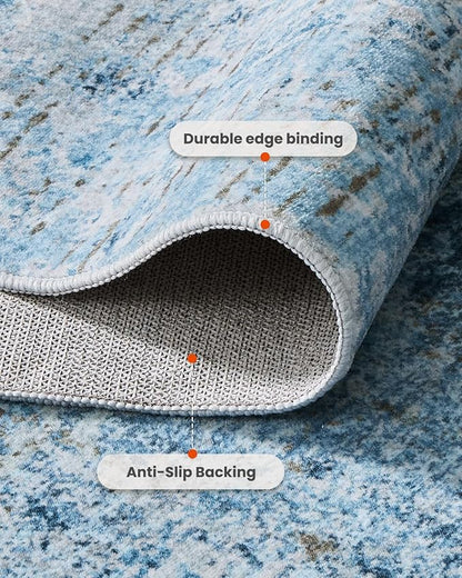 8x10 Area Rugs for Living Room, Modern Abstract Washable Rug with Non-Slip Backing & Low Pile, Large Washable Rug with Abstract Pattern for Bedroom, Dinning Room, Home Office, Light Blue