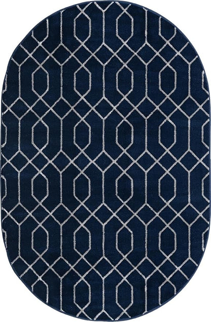 Unique Loom Marilyn Monroe Glam Collection Area Rug - Trellis (5' 3' x 8' Oval, Navy Blue Silver/ Silver)