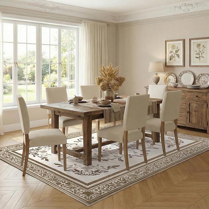 SOULFUL Medium Pile 4x6 Rugs for Living Room - Cozy Soft Underfoot Area Rug - Brown Boho Floral - Washable Non-Slip - Perfect for Bedroom Kids Room Under Dining Table Office