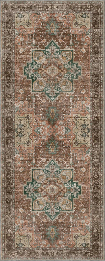 GENIMO 2'6"x8 Runner Rugs for Hallway, Machine Washable Non Slip Vintage Rugs, Low Pile Lightweight Soft Print Rug for enrtyway, Corridor, Home Office, Kitchen, Rosewood