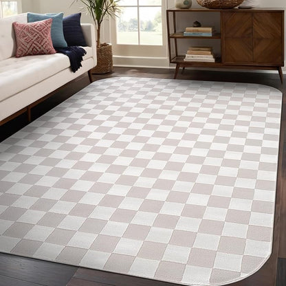 Beverly Rug Modern Geometric Area Rug 4x6 Low-High Pile Durable Soft Abstract Checkered Indoor Rugs for Living Dining Room Office Stain Resistant Non Shedding Casual Indoor Carpet Beige White 4 x 6