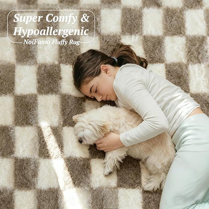 4x6 Area Rugs for Living Room Bedroom, Soft Fluffy Shaggy Bedside Rug, Indoor Floor Carpet for Kids Playroom, Dorms, Nursery Rooms, Home Decor (Camel & White 4'x6')