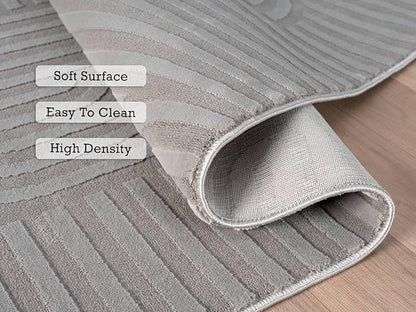 Annabel Modern Geometric Area Rug for Living Room, 8x10 Contemporary Arched Linear Large Gray Rug, Stain Resistant Non-Shedding Carpet for Bedroom, Dining Room or Kitchen (8' x 10', Gray)