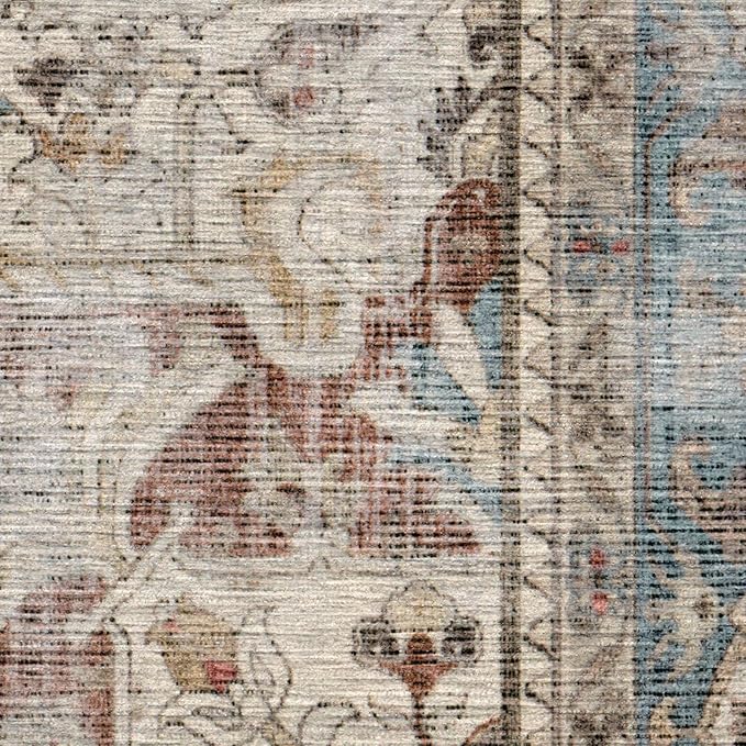 RUGGABLE Washable Vintage Area Rug – Kamran Coral 5x7, Stain-Resistant, Non-Slip – Medium Machine Washable Rugs for Living Room, Bedroom, Hallway, Entryway & Office–with Standard Pad