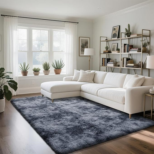 Fluffy Rug Shaggy Area Rug, Mottling Dark Grey 6x9 Area Rugs for Living Room, Large Shag Area Rugs for Bedroom Kids Room Home Decor, Upgrade Anti-Skid Rectangular Fuzzy Rugs