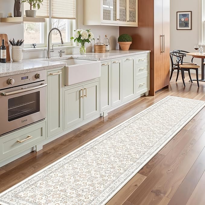 WITSHOCK 2x10 Long Runner Rug for Hallway,Washable Rug Distressed Boho for Bedroom Kitchen Entryway Indoor Entrance,Non Slip Runner Rugs with Rubber Backing,Camel/Beige