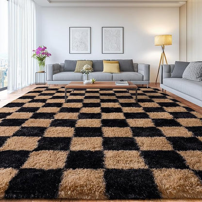 Upgrade Non-Slip Plush Rugs for Living Room, Soft Shaggy Carpets for Living Room, Fuzzy Rugs for Kids' Room, Perfect Decor for Modern Home Grid 8x10Feet