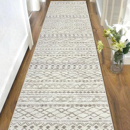 KUTA Moroccan Boho Runner Rug 2.6x10 Non-Slip Vintage Beige Washable Hallway Kitchen Rugs Ultra Soft Distressed Geometric Floor Carpet Runners for Bedroom Laundry Living Room
