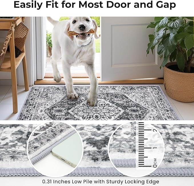 KOZYFLY Runners for Hallways 2x8 Ft Washable Kitchen Runner Rug Boho Runner Rug for Entryway Indoor Printed Faux Floor Carpet Runner for Bedroom Kitchen Hall, Grey