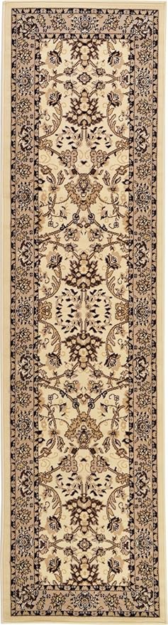 Rugs.com Yasmin Collection Rug – 10 Ft Runner Ivory Medium Rug Perfect for Hallways, Entryways