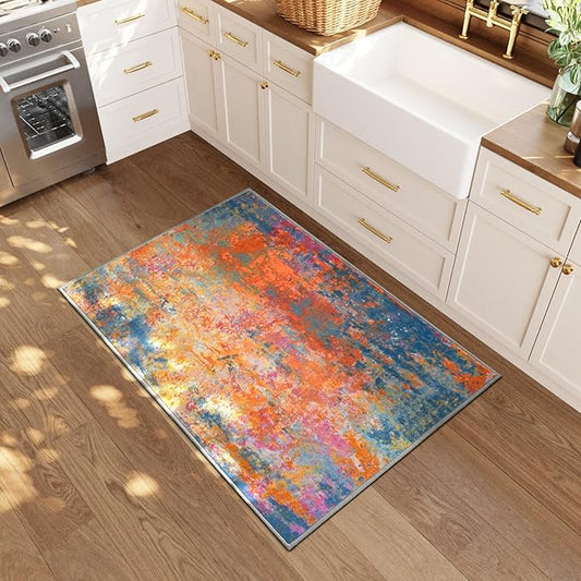 Entrance Rugs Indoor 2x3 Colorful Entry Rug Washable Abstract Rainbow Small Area Rug Non-Slip Low Pile Throw Rugs for Entryway, Kitchen Floor, Front Door Indoor Door Mat, Bathroom, Bedroom Bedside
