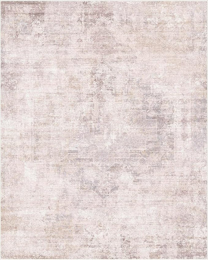 Pink and Grey Living Room Rug 8x10 - Modern Distressed Medallion Area Rug for Dining Room Under Table, Bedroom, Washable Non Slip High Traffic Low Pile Thin Floor Carpet