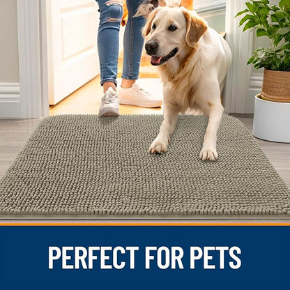 OLANLY Dog Door Mat for Muddy Paws 24x16, Absorbs Moisture and Dirt, Absorbent Non-Slip Washable Doormat, Quick Dry Chenille Mud Mat, Entry Indoor Entryway Carpet for Inside Floor, Warm Taupe