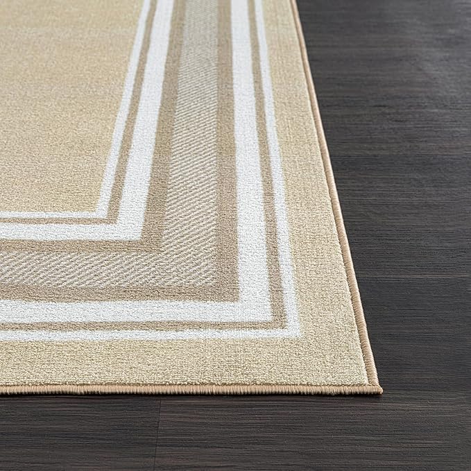 Beverly Rug Non Slip Area Rugs 3x5 Modern Bordered Non Skid Rubber Backing Soft Area Rug for Living Dining Room Easy to Clean Non Shedding Kitchen Bedroom Indoor Carpet 3 x 5 Beige