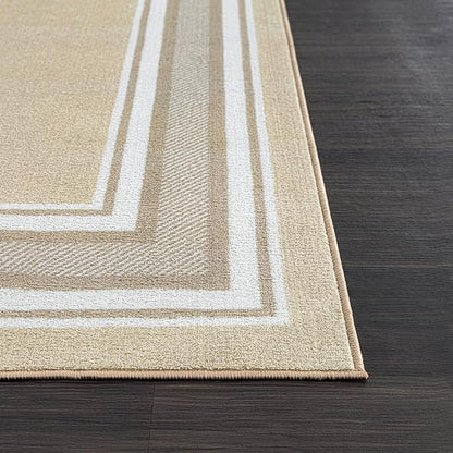 Beverly Rug Non Slip Area Rugs 3x5 Modern Bordered Non Skid Rubber Backing Soft Area Rug for Living Dining Room Easy to Clean Non Shedding Kitchen Bedroom Indoor Carpet 3 x 5 Beige
