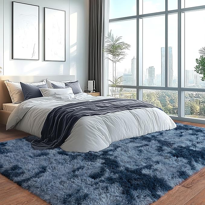 Upgrade Non-Slip Plush Rugs for Living Room, Soft Shaggy Carpets for Living Room, Fuzzy Rugs for Kids' Room, Perfect Decor for Modern Home New Blue Grey 6x9Feet