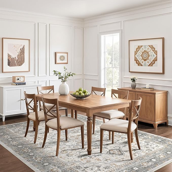 8x10 Area Rugs Living Room: Washable Boho Large Neutral Vintage Soft Rug Stain Resistant Distressed Farmhouse Non-Slip Indoor Floor Carpet for Bedroom Nursery Kids Office Dining Room- Taupe