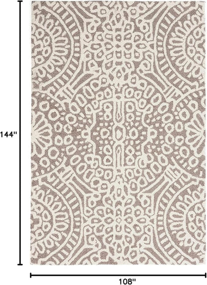 Dash & Albert Temple Taupe Hand Micro Hooked Wool Rug, 8.5 X 11.5 Feet, Tan Geometric Pattern