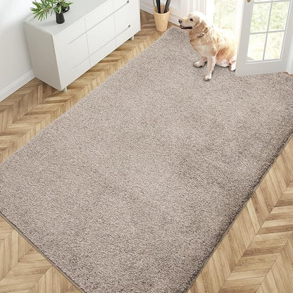 PURRUGS Easy Care Area Rug 4.5ft x 7ft, Non-Slip Washable Entryway Rug, Dog Door Mat, Stain Resistant Accent Rug for Hallway, Living Room, Bedroom and Mudroom, Taupe