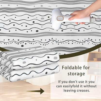 Modern Gray Lines Washable Living Room Area Rug, Low Profile Abstract Pattern, Non-Slip Backing Carpet for Kitchen, Bedroom, Dining Room