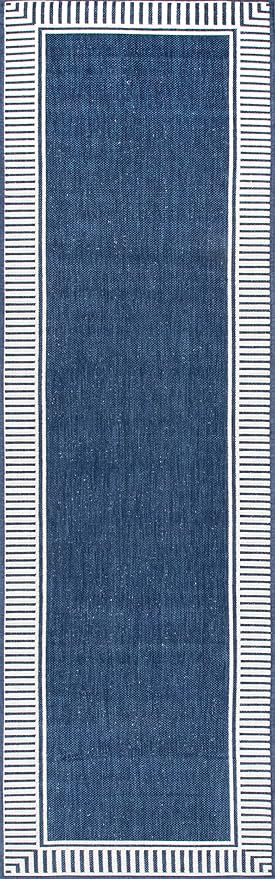 Nuloom Asha Navy/Ivory, 2' x 6', Casual, Striped Border, Soft and Cozy, High Traffic, Stain Resistant, Easy Clean, Durable Runner for Indoor/Outdoor Patio, Deck, Porch, Garden, Courtyard