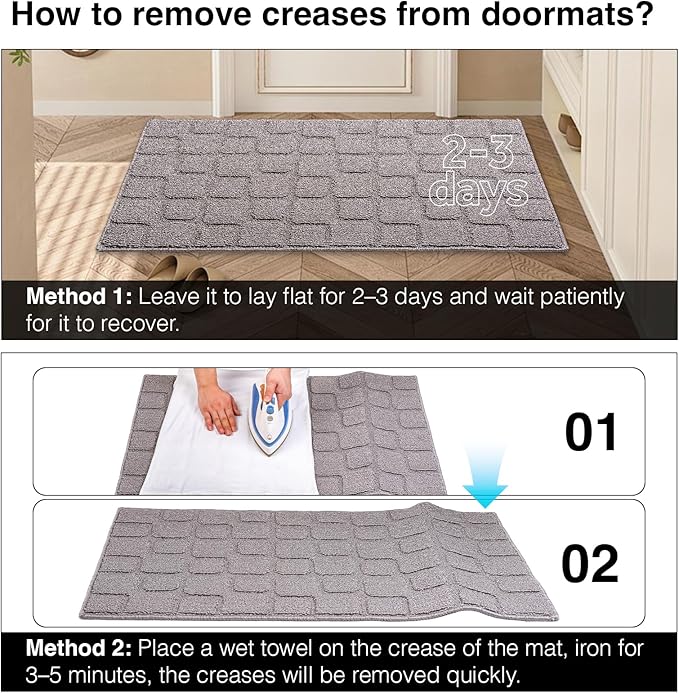 Front Door Mat Outside Entrance, Outdoor Indoor Door Mats for Entryway, Entrance, Entry, Patio, Waterproof Non Slip Doormat, Low-Profile, 24" × 35“, Grey