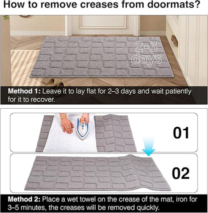 Front Door Mat Outside Entrance, Outdoor Indoor Door Mats for Entryway, Entrance, Entry, Patio, Waterproof Non Slip Doormat, Low-Profile, 24" × 35“, Grey