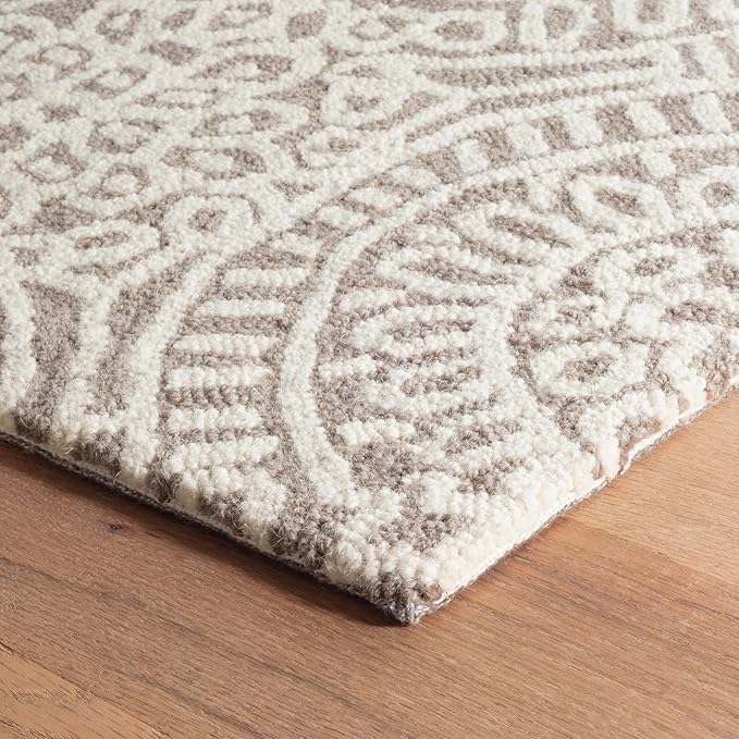 Dash & Albert Temple Taupe Hand Micro Hooked Wool Rug, 4 X 6 Feet, Tan Geometric Pattern