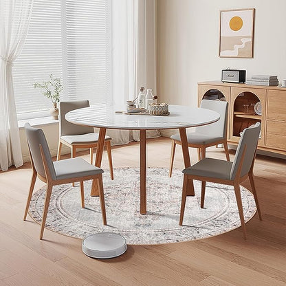 Easy-Going Round Rug 5ft Area Rug Washable Boho Circle Rugs for Living Room Non-Slip Bedroom Rug Low Pile Lightweight Vintage Distressed Throw Rug for Dining Room Kitchen Home Office, Grey Brick