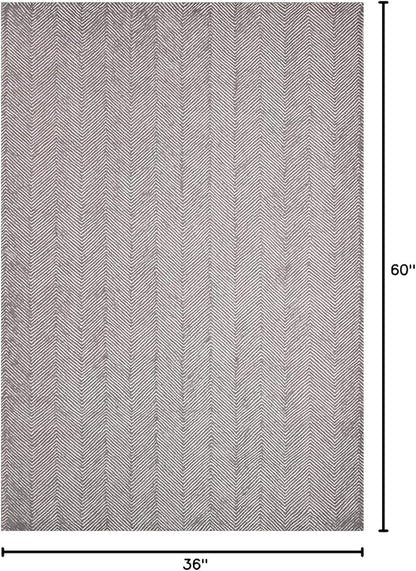 Modern Herringbone Chevron Collection Handcrafted Wool Area Rug - Durable, Zigzag Pattern, for High Traffic, Contemporary Design for Living Room, Bedroom, Dining Room Decor (Smoke Grey, 3' x 5')