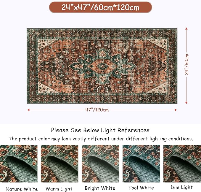 Moynesa Ultra-Thin Washable Runner Rug - 2x4 Laundry Room Rug Runners for Kitchen Non-Slip, Vintage Stain Resistance Non Shedding Bedroom Carpet Runner for Bathroom Hallway, Brick Red