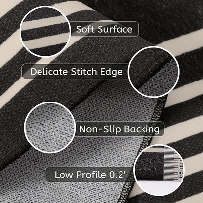 Beeiva Black and White Striped Runner Rug, 2.5x8 Washable Geometric Rugs for Hallway, Non Slip Rubber Backing Indoor Runner Rugs Modern Floor Carpet for Bedroom Bathroom Porch Entryway Rug