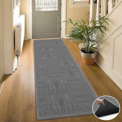 8FT Jute Hallway Runner Rug, Rubber Backed Absorbent Kitchen Runner Carpets, Grey Laundry Room Runner Mat, Grey