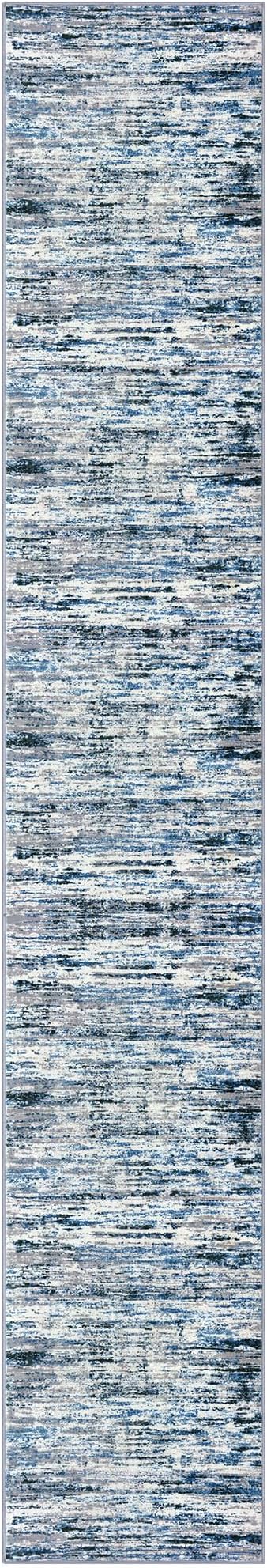 Modern Abstract Runner Rug 2x12, Grey Blue White Washable Long Kitchen Runner Non-Slip Soft Hallway Rug Runner Thin Print Faux Wool Carpet for Entryway Bedroom Laundry Room Indoor Home Decor