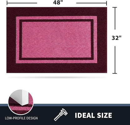 PURRUGS Dirt Trapping Door Mat 32" x 48", Non-Slip/Skid Machine Washable Entryway Rug, Shoes Scraper, Area Rug, Super Absorbent Welcome Mat for Muddy Wet Shoes and Paws, Pink & Burgundy Red