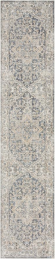 Nourison Home Astra Machine Washable Grey/Blue 2'2" x 10' Area -Rug, Easy -Cleaning, Non Shedding, Bed Room, Living Room, Dining Room, Kitchen (2x10)