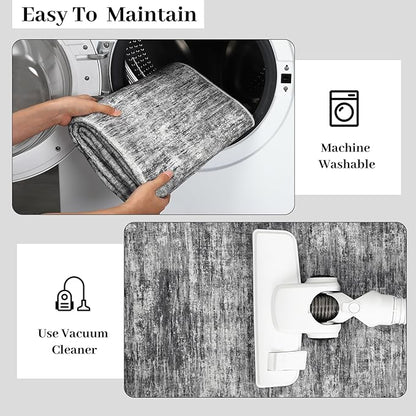 RUGSREAL Area Rug 5x7 Machine Washable Area Rug for Living Room Non-Slip Stain Resistant Modern Abstract Bedroom Rug Contemporary Solid Throw Rug Foldable Floor Carpet for Dining Room, Ivory/Grey