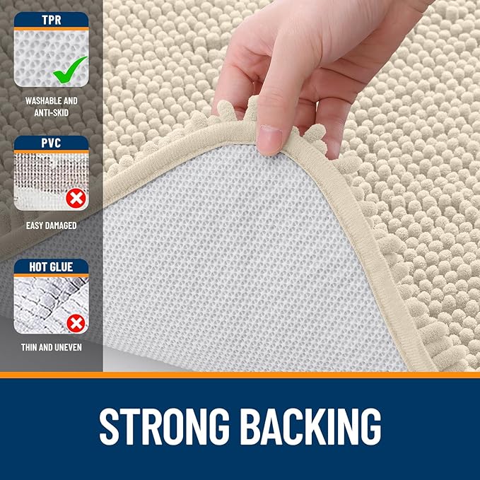 OLANLY Bathroom Rugs 36x24, Extra Soft Absorbent Chenille Bath Rugs, Rubber Backing Quick Dry, Machine Washable Bath Mats for Bathroom Floor, Tub and Shower, Home Decor Accessories, Sand