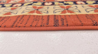 Unique Loom Taftan Collection Border Geometric Tribal Inspired Design Area Rug (8' 0 x 8' 0 Square, Terracotta/ Ivory)